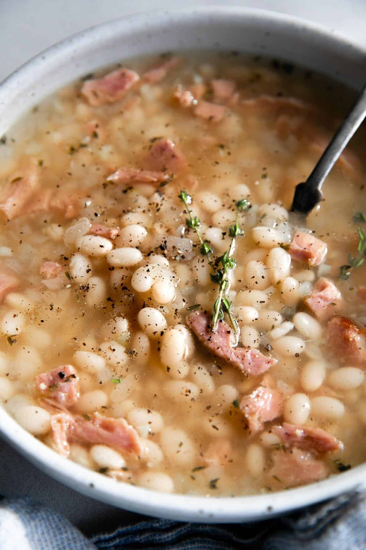  A comforting bowl of Rudy's Navy Bean Soup with Ham to warm you up on a chilly day.