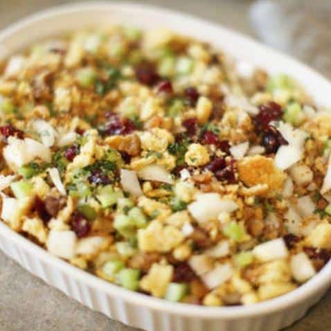  A hearty serving of Boston Market stuffing, perfect for any holiday feast!