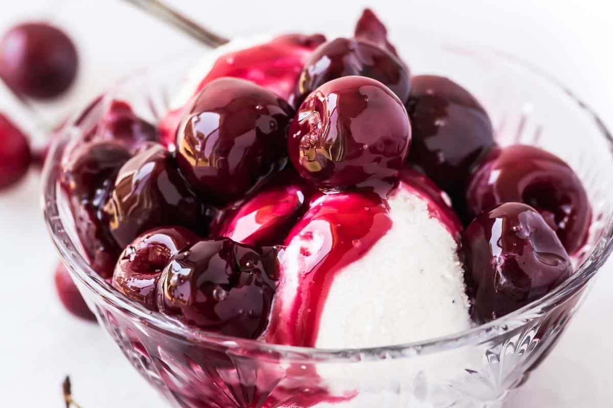  A perfect summer dessert: Warm Skillet Sour Cherries With Vanilla Ice Cream