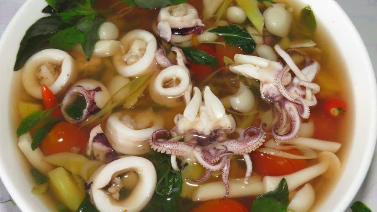  A savory bowl of squid soup, perfect for a chilly day