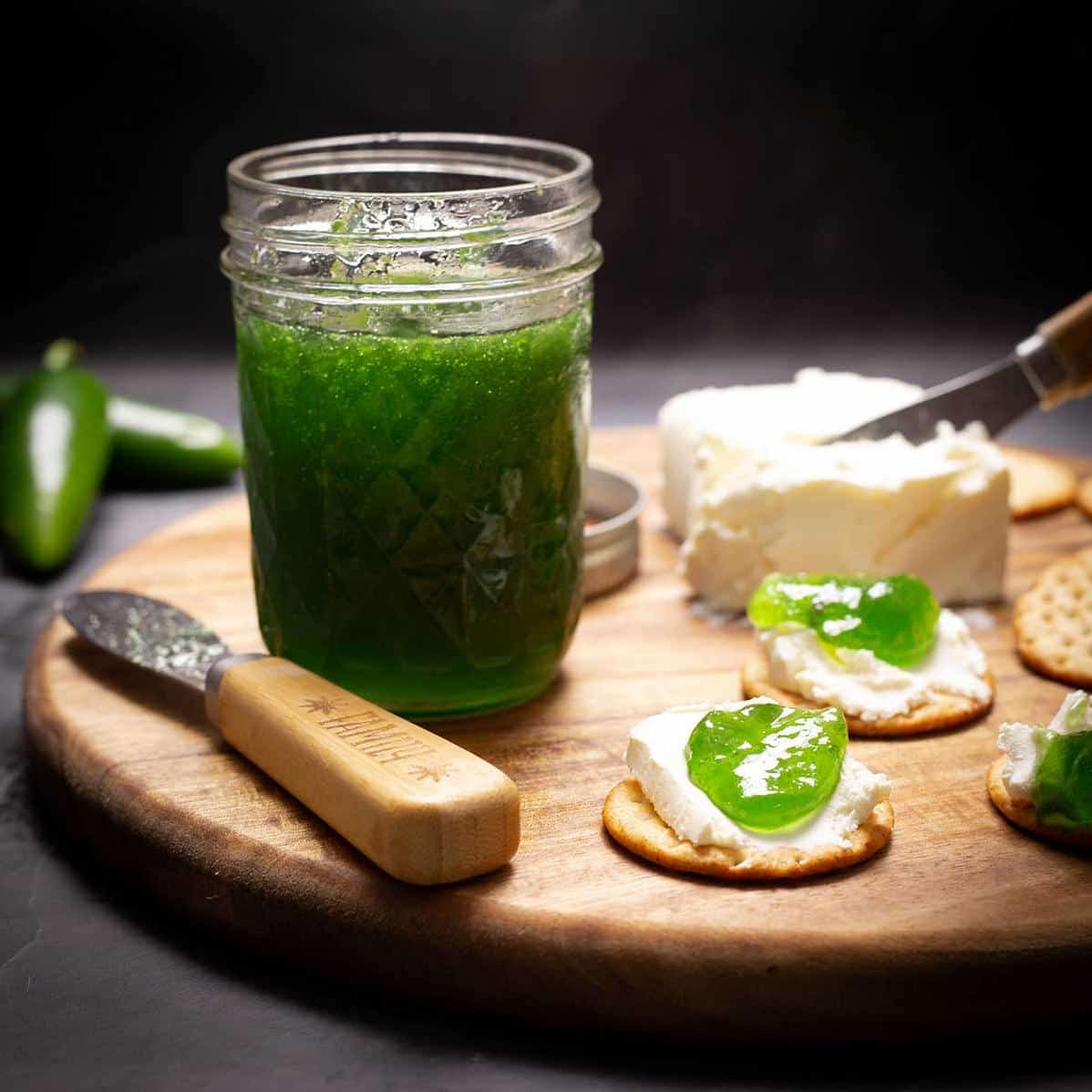 Add a pop of color and flavor to your charcuterie board with this green chili-pepper jelly.