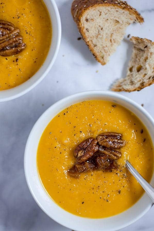  Add some crunch to your soup with a sprinkle of pecans.