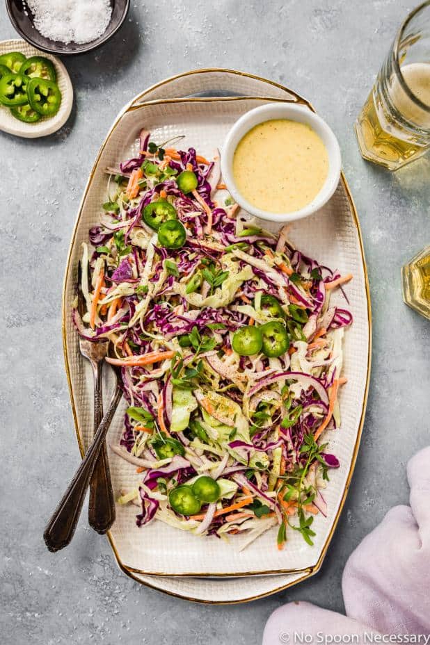  Crunchy and spicy: Cabbage-Turnip Cole Slaw with Jalapeno Dressing.
