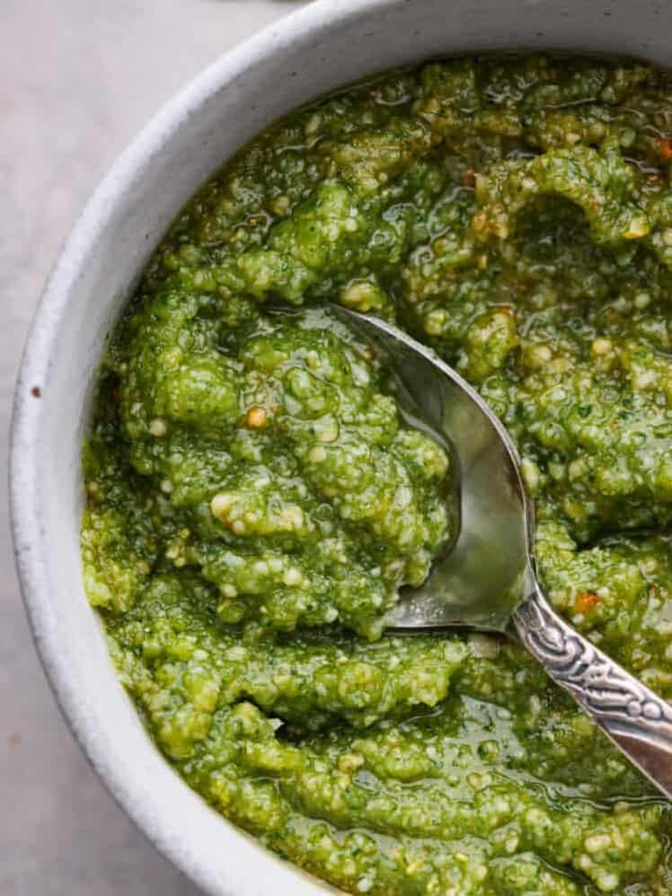  Fire up your kitchen with this bold and spicy pesto sauce.