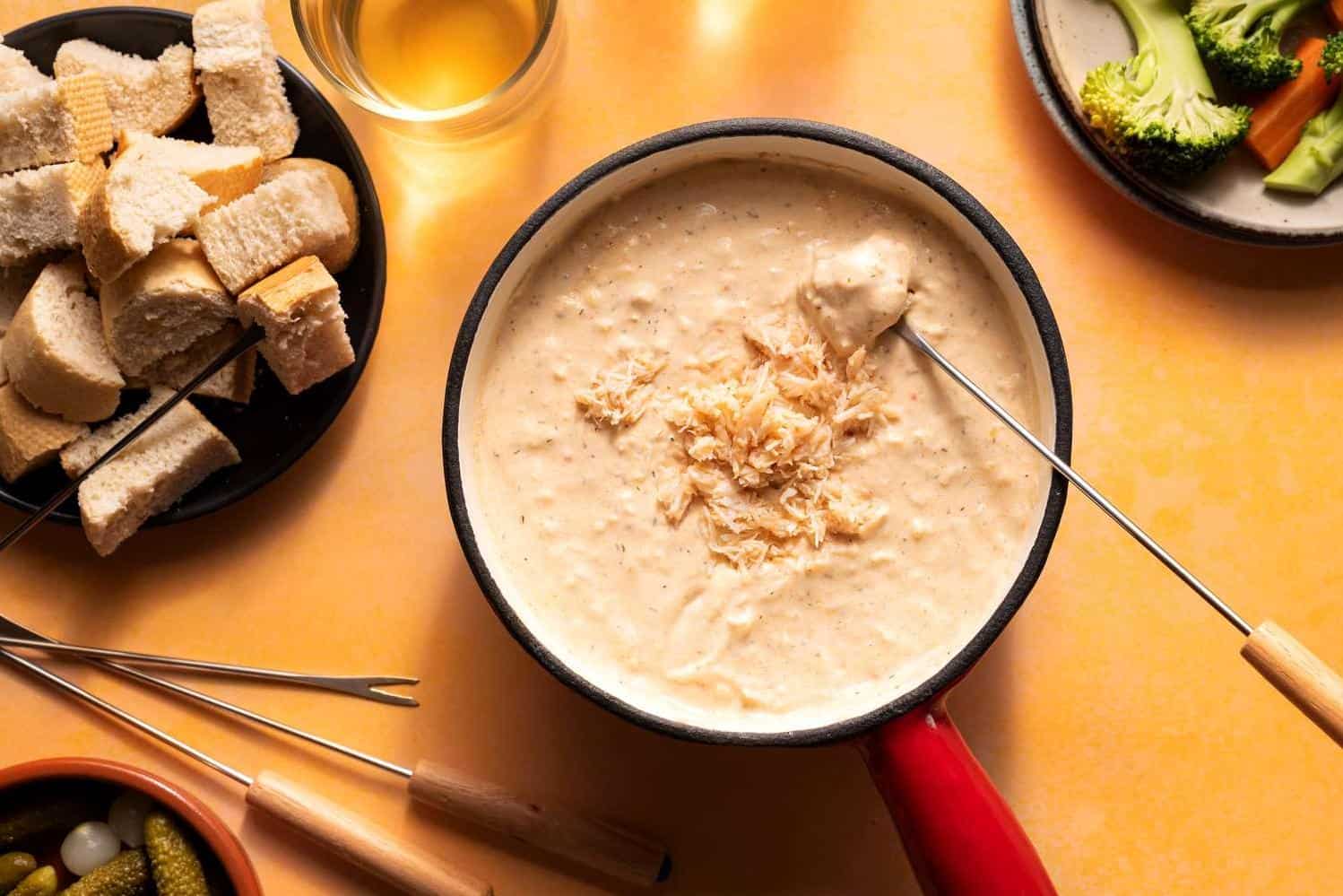  Melted cheese and succulent crab meat come together in a perfect harmony to create our Crab Cheese Fondue.