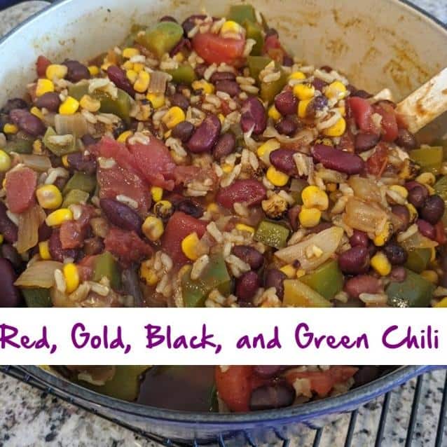 Moosewood Red, Gold, Black, and Green Chili