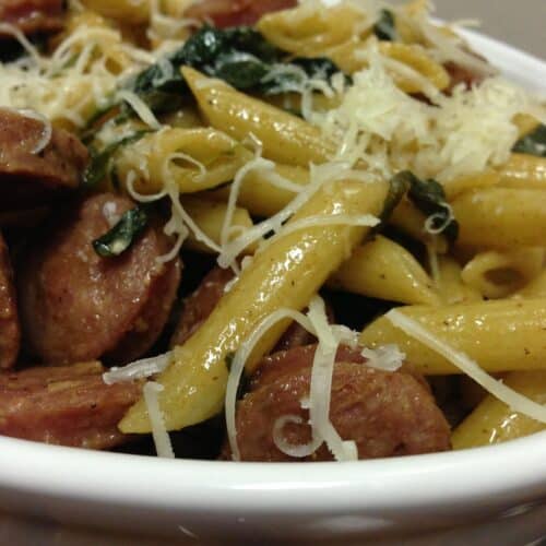Penne With Chicken Mango Sausage and Spinach