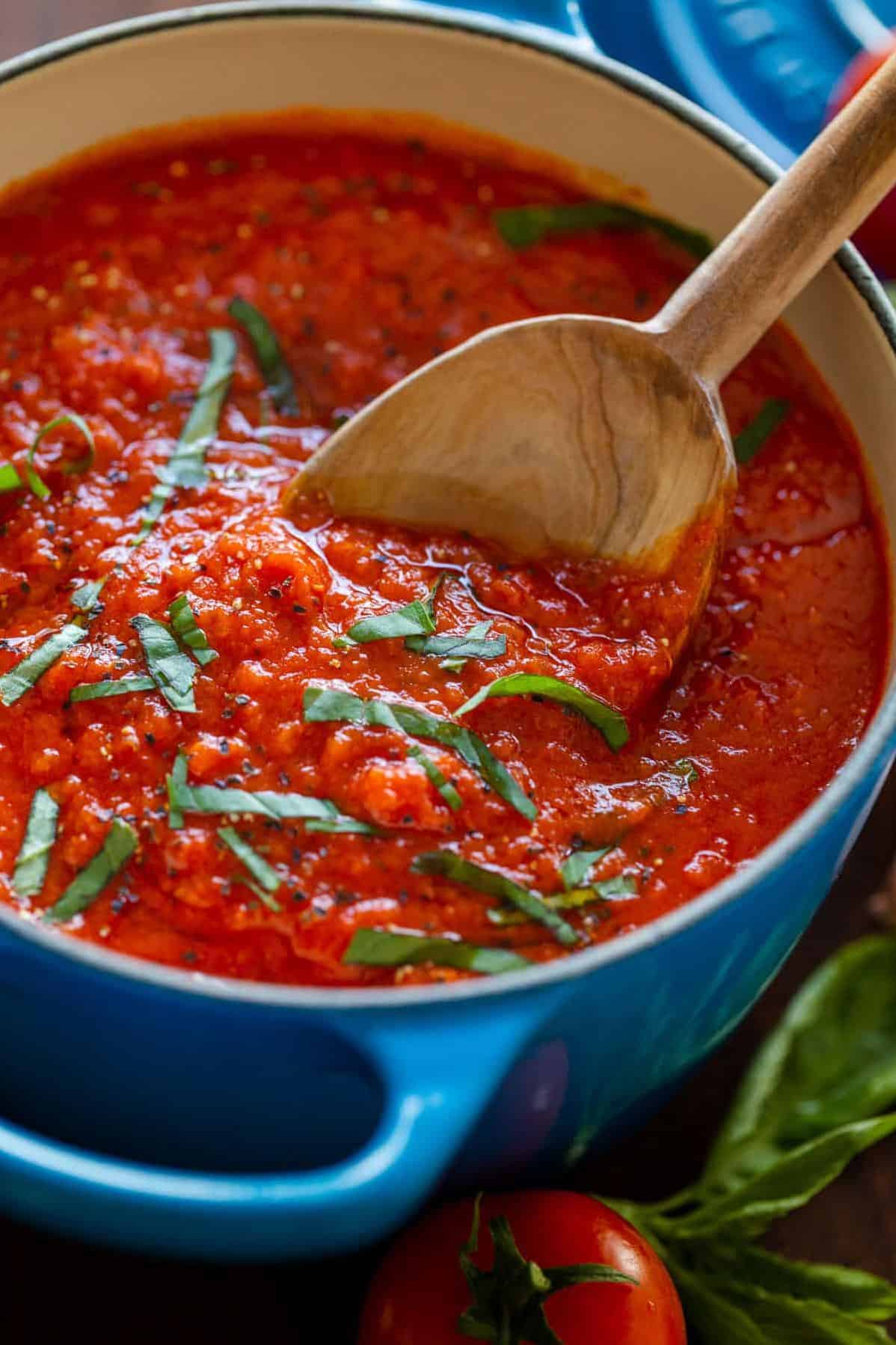  The aroma of garlic and basil will fill your kitchen while cooking this sauce.