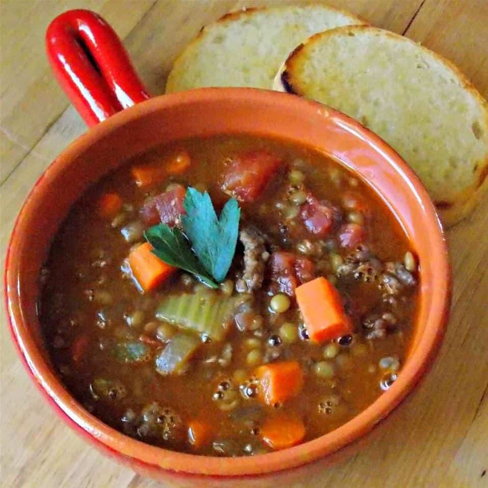  The rich flavor of beef and lentils shines through in every spoonful of this soup.