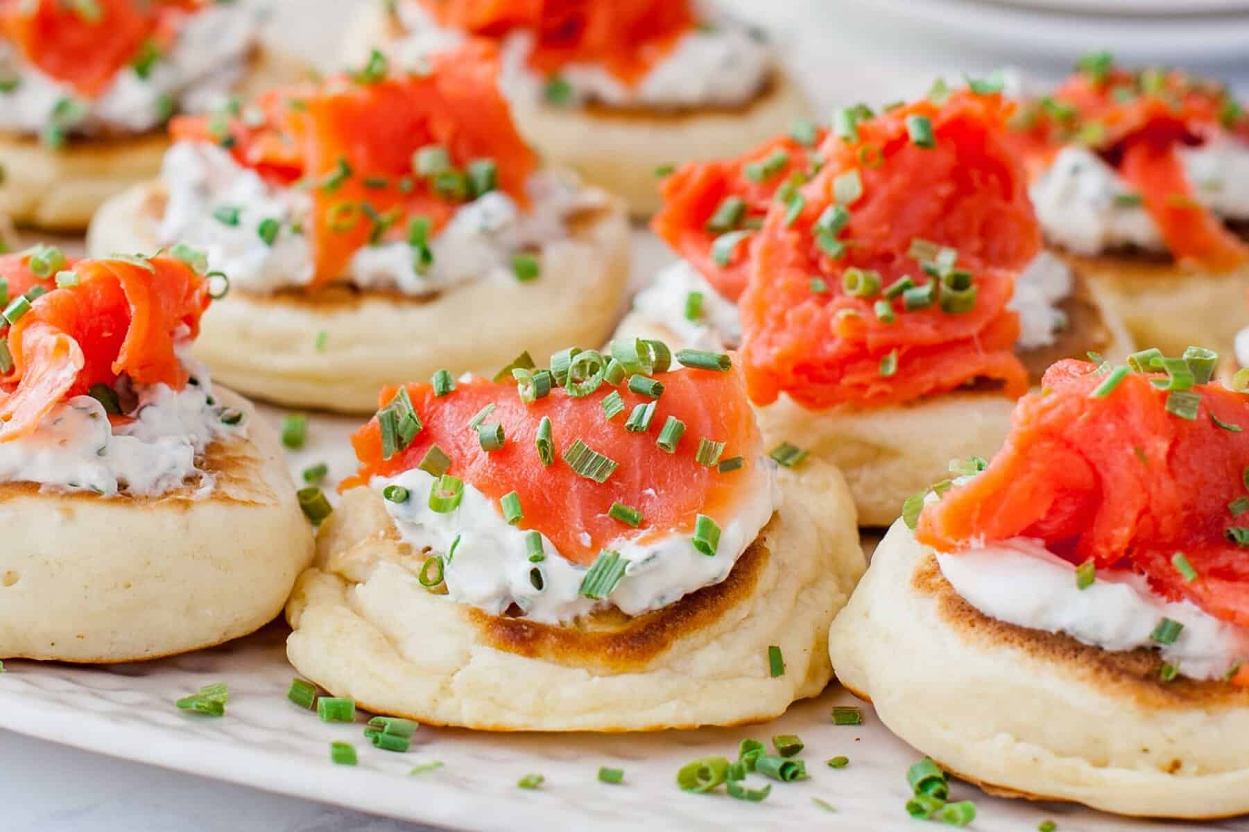  These fluffy pancakes are made with mashed potatoes, smoked salmon, and chives for a delicious twist on the classic breakfast dish.