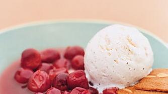 Warm Skillet Sour Cherries With Vanilla Ice Cream